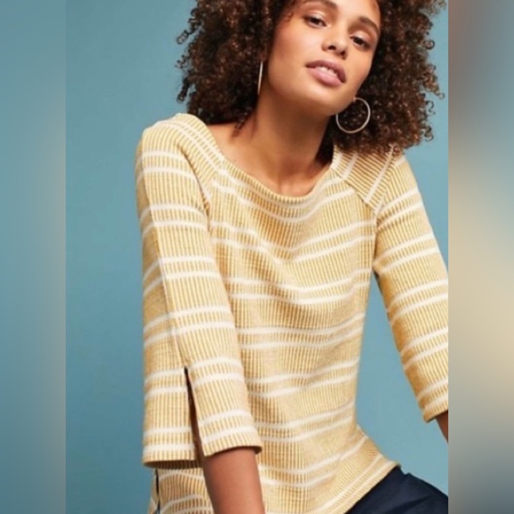 Anthropologie Postmark Mustard Yellow Bell Sleeve Square Neck Top
